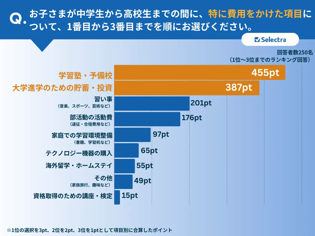 子どもが中高生だった頃：特にかけた費用