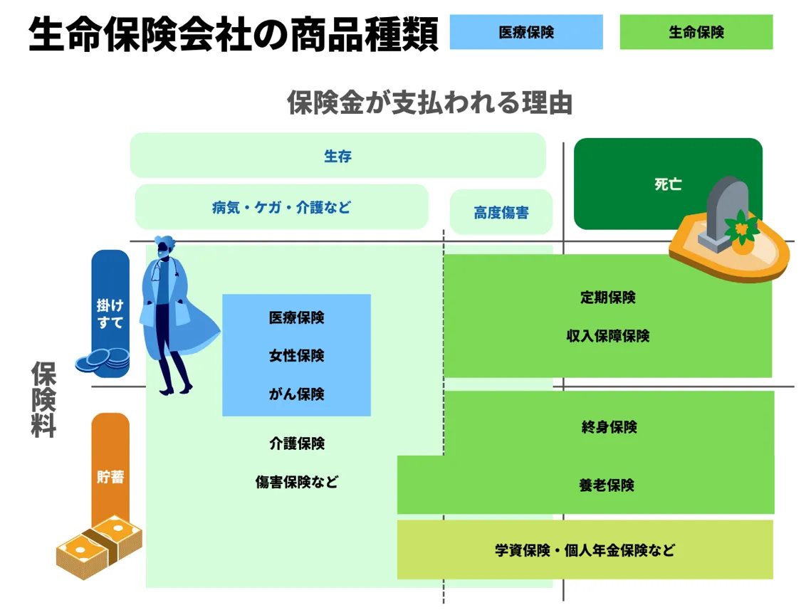 図解：生命保険・医療保険の種類