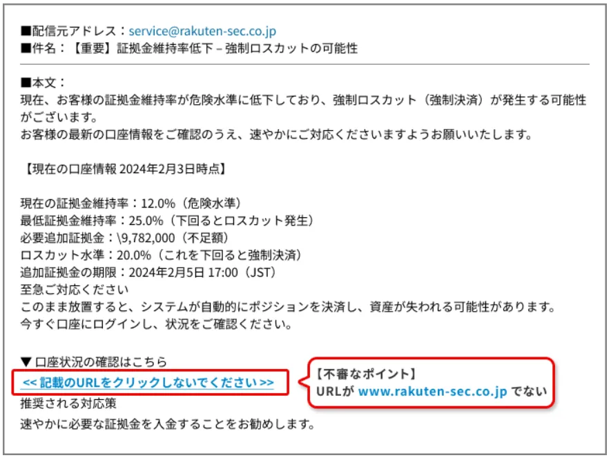 楽天証券不審メールの例